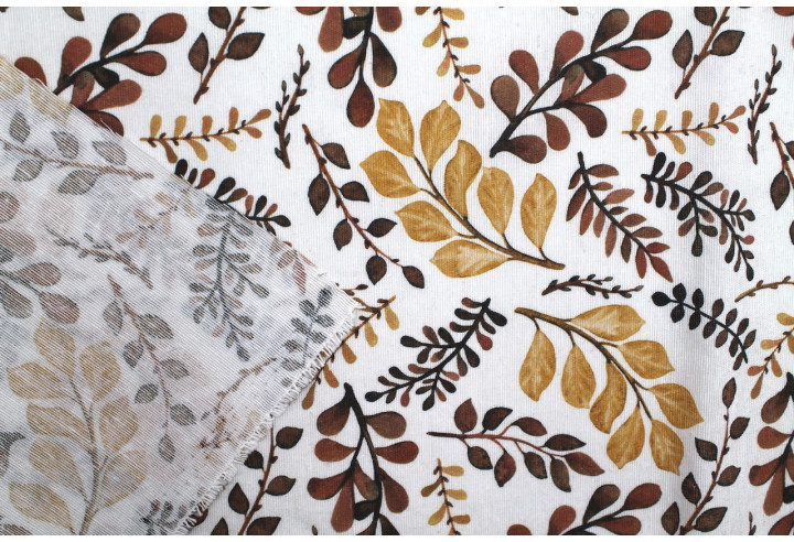 Tissu Bachette Coton Imprimé Branches Marron -Au Mètre