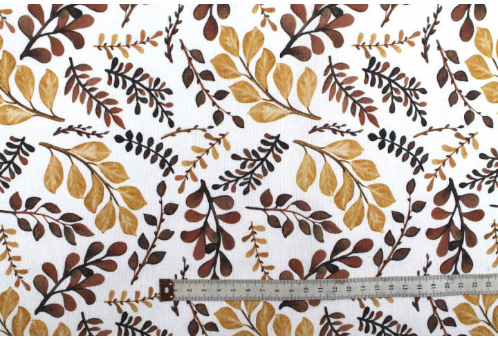 Tissu Bachette Coton Imprimé Branches Marron -Au Mètre