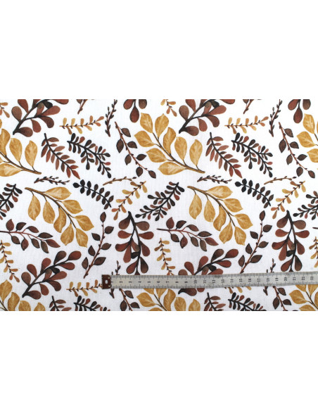Tissu Bachette Coton Imprimé Branches Marron -Au Mètre