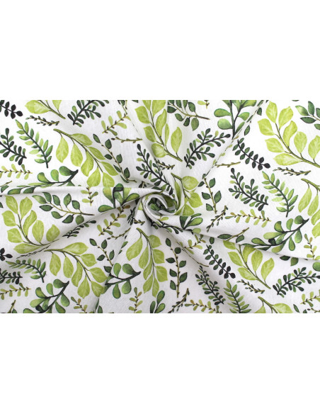 Tissu Bachette Coton Imprimé Branches Vert -Au Mètre