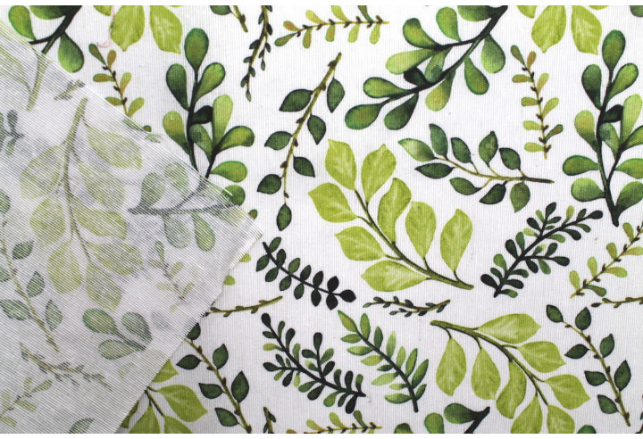 Tissu Bachette Coton Imprimé Branches Vert -Au Mètre