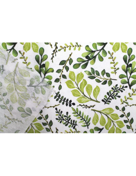 Tissu Bachette Coton Imprimé Branches Vert -Au Mètre