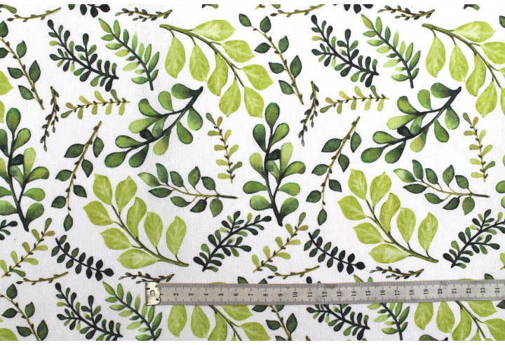 Tissu Bachette Coton Imprimé Branches Vert -Au Mètre