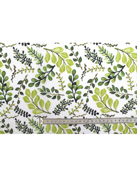 Tissu Bachette Coton Imprimé Branches Vert -Au Mètre