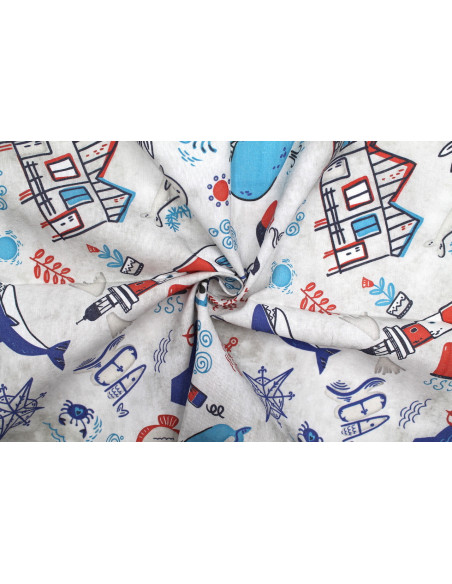 Tissu Bachette Coton Imprimé Fonds Marins -Au Mètre