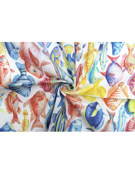 Tissu Bachette Coton Imprimé Fish -Au Mètre