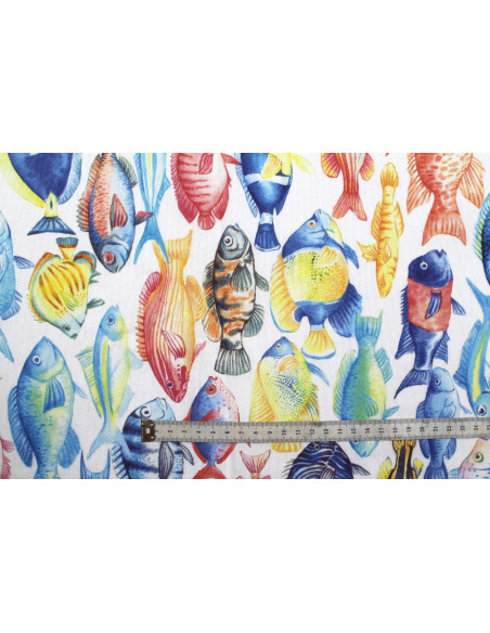 Tissu Bachette Coton Imprimé Fish -Au Mètre