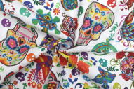 Tissu Bachette Coton Imprimé Skulls Blanc -Au Mètre