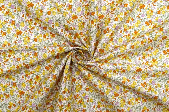 Tissu Popeline Coton Imprimé Fleur Buza Jaune -Au Mètre