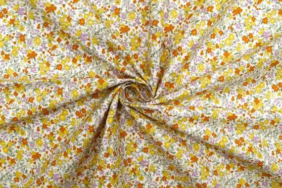 Tissu Popeline Coton Imprimé Fleur Buza Jaune -Au Mètre