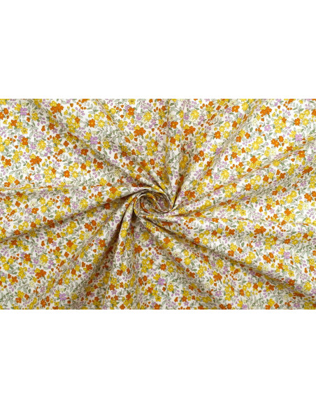 Tissu Popeline Coton Imprimé Fleur Buza Jaune -Au Mètre