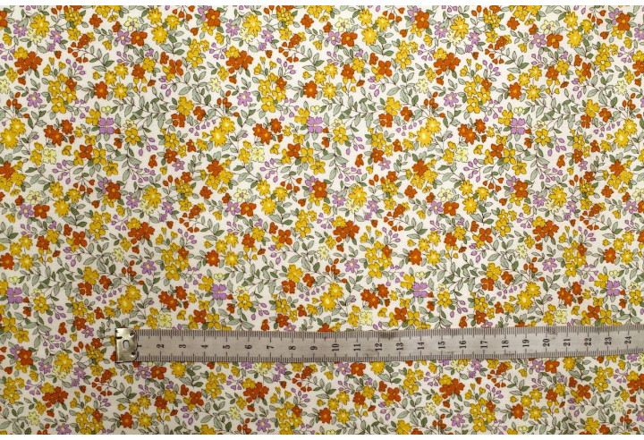 Tissu Popeline Coton Imprimé Fleur Buza Jaune -Au Mètre