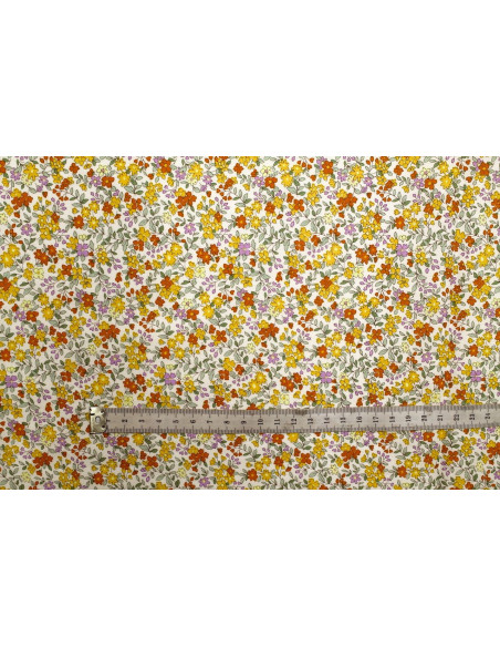 Tissu Popeline Coton Imprimé Fleur Buza Jaune -Au Mètre