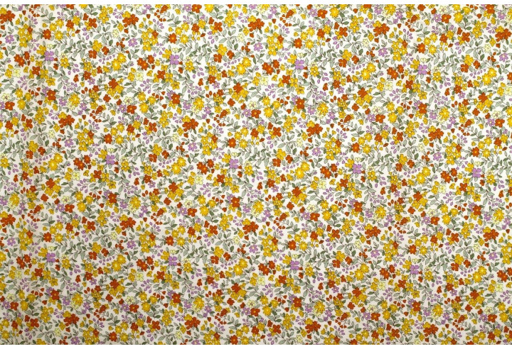 Tissu Popeline Coton Imprimé Fleur Buza Jaune -Au Mètre