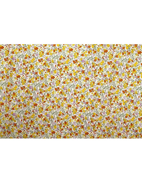 Tissu Popeline Coton Imprimé Fleur Buza Jaune -Au Mètre