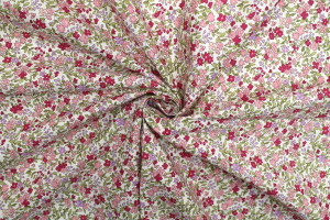 Tissu Popeline Coton Imprimé Fleur Buza Rose -Au Mètre