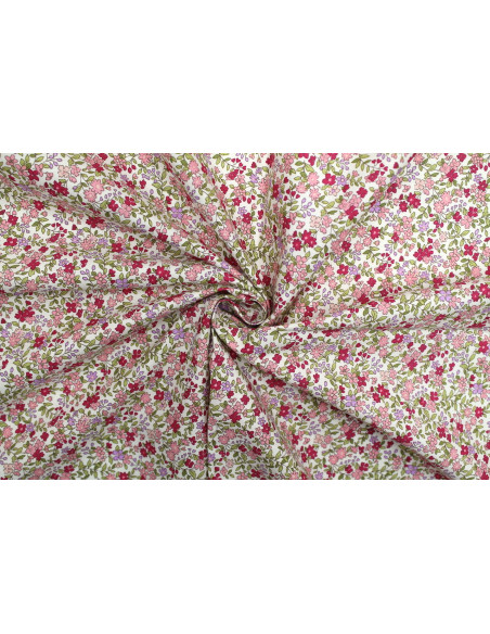 Tissu Popeline Coton Imprimé Fleur Buza Rose -Au Mètre
