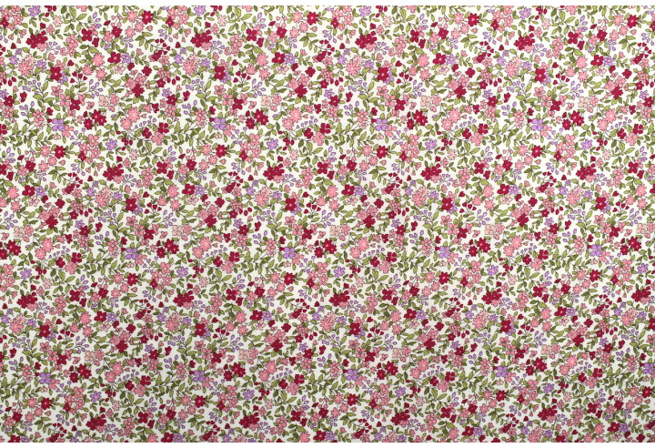 Tissu Popeline Coton Imprimé Fleur Buza Rose -Au Mètre