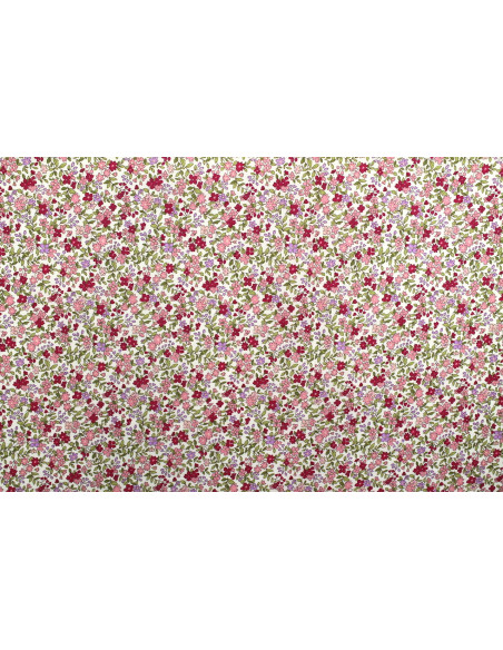 Tissu Popeline Coton Imprimé Fleur Buza Rose -Au Mètre
