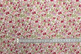 Tissu Popeline Coton Imprimé Fleur Buza Rose -Au Mètre
