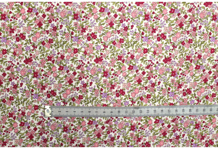 Tissu Popeline Coton Imprimé Fleur Buza Rose -Au Mètre