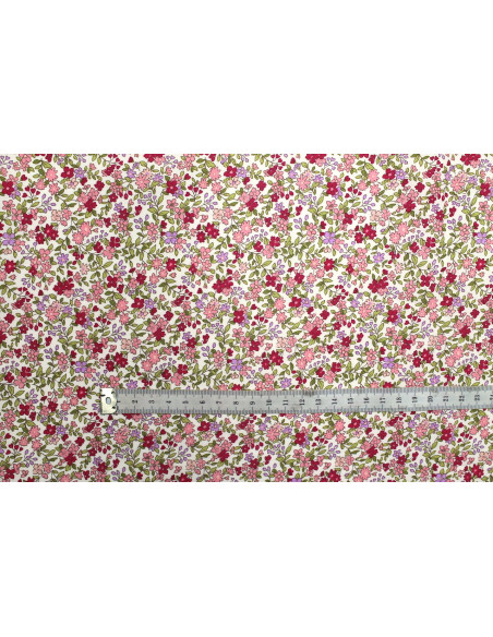 Tissu Popeline Coton Imprimé Fleur Buza Rose -Au Mètre