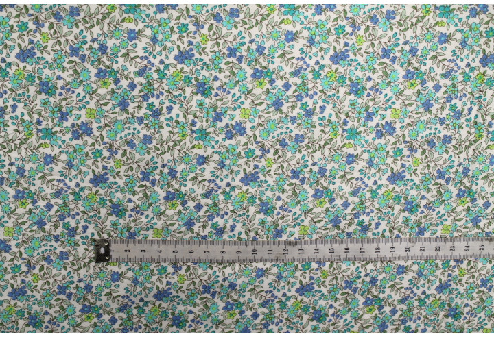 Tissu Popeline Coton Imprimé Fleur Buza Turquoise -Au Mètre