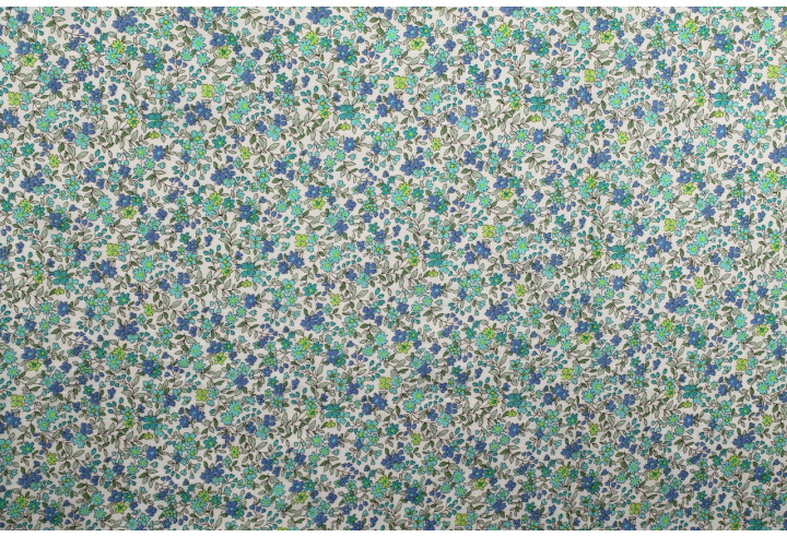 Tissu Popeline Coton Imprimé Fleur Buza Turquoise -Au Mètre