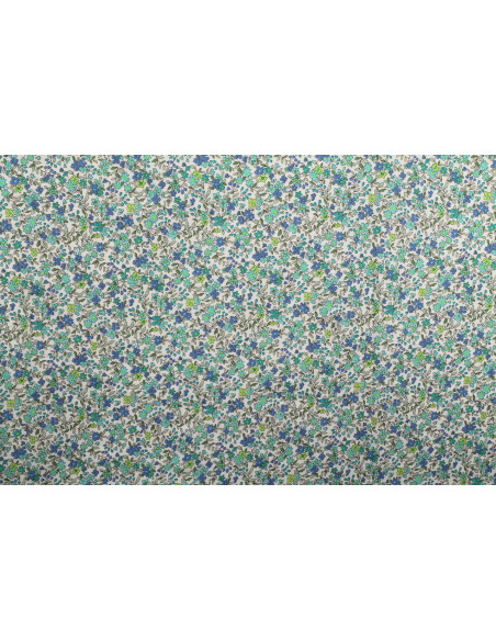 Tissu Popeline Coton Imprimé Fleur Buza Turquoise -Au Mètre