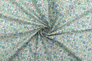 Tissu Popeline Coton Imprimé Fleur Buza Turquoise -Au Mètre