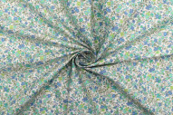 Tissu Popeline Coton Imprimé Fleur Buza Turquoise -Au Mètre