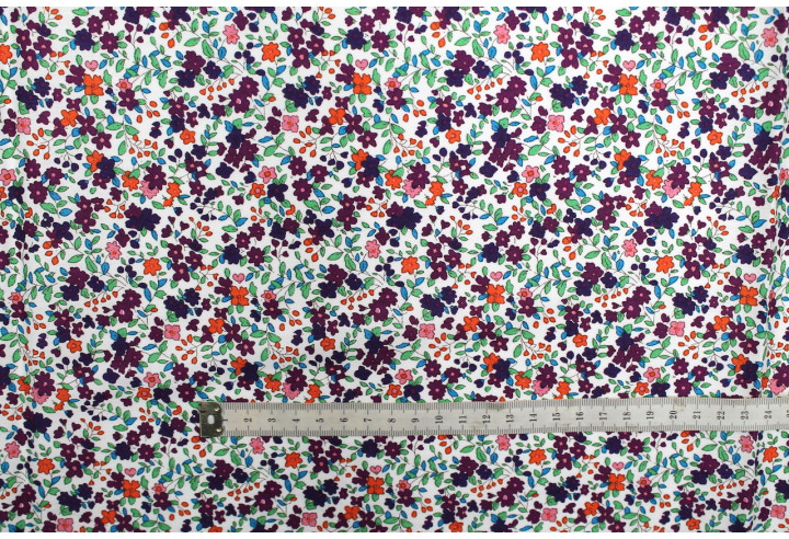 Tissu Popeline Coton Imprimé Fleur Vany Violet -Au Mètre