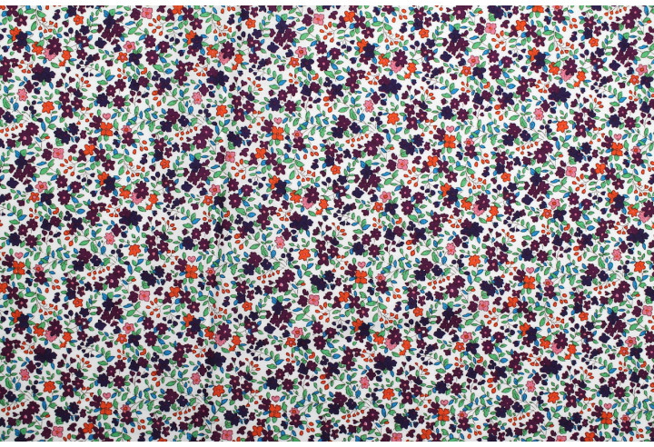 Tissu Popeline Coton Imprimé Fleur Vany Violet -Au Mètre