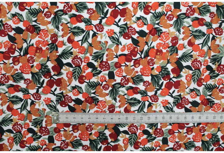 Tissu Popeline Coton Imprimé Fruimi Rouge -Au Mètre