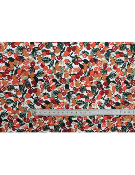 Tissu Popeline Coton Imprimé Fruimi Rouge -Au Mètre