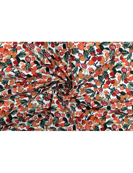 Tissu Popeline Coton Imprimé Fruimi Rouge -Au Mètre