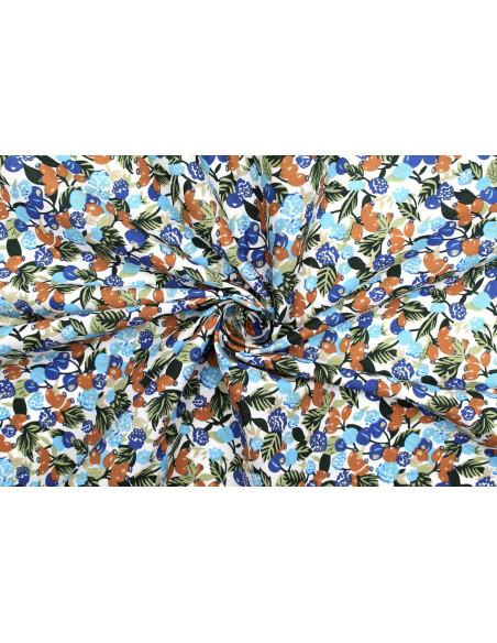 Tissu Popeline Coton Imprimé Fruimi Turquoise -Au Mètre