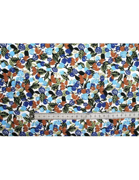 Tissu Popeline Coton Imprimé Fruimi Turquoise -Au Mètre