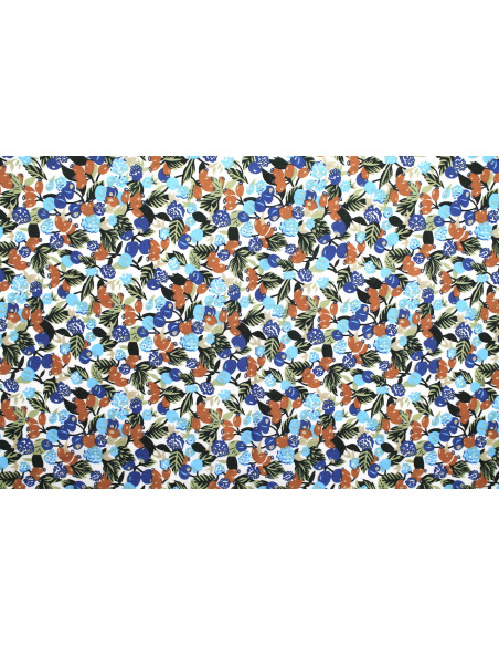 Tissu Popeline Coton Imprimé Fruimi Turquoise -Au Mètre