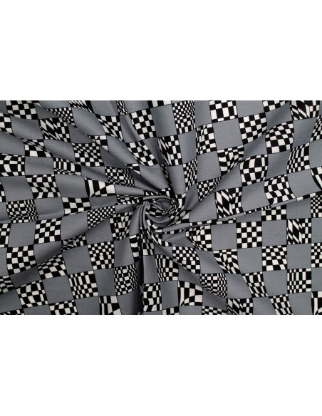 Tissu Popeline Coton Imprimé Rallye Gris -Au Mètre