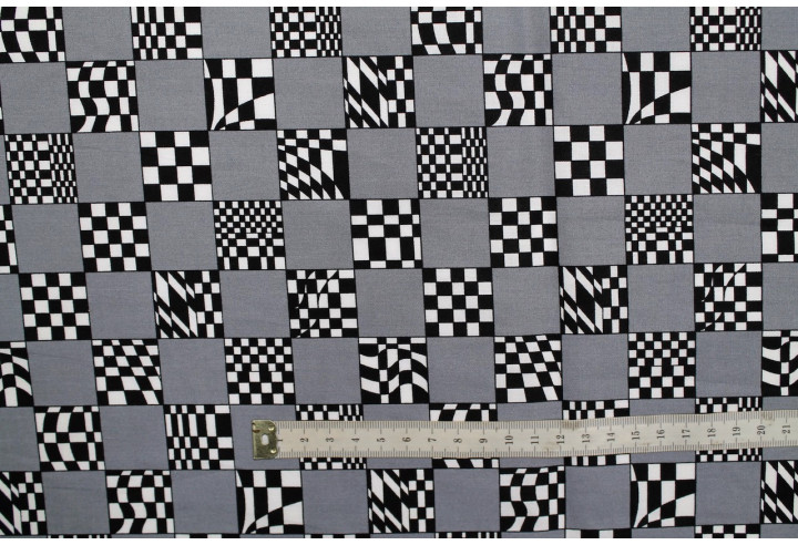 Tissu Popeline Coton Imprimé Rallye Gris -Au Mètre