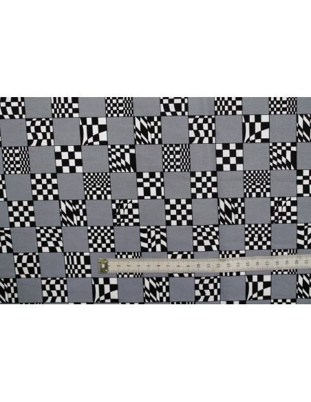 Tissu Popeline Coton Imprimé Rallye Gris -Au Mètre