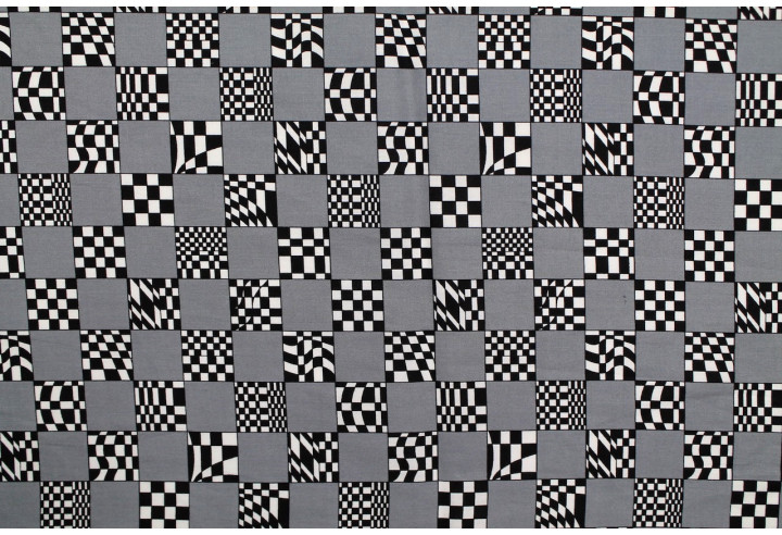 Tissu Popeline Coton Imprimé Rallye Gris -Au Mètre