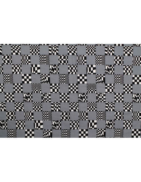 Tissu Popeline Coton Imprimé Rallye Gris -Au Mètre