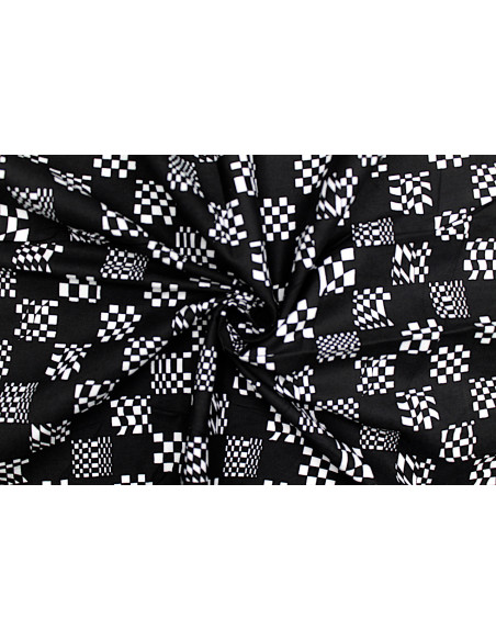 Tissu Popeline Coton Imprimé Rallye Noir -Au Mètre