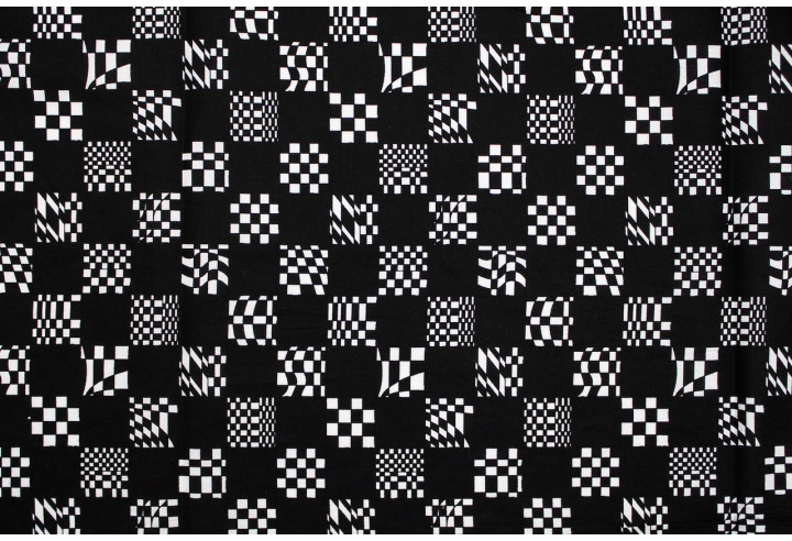 Tissu Popeline Coton Imprimé Rallye Noir -Au Mètre