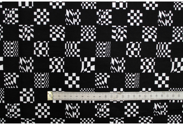Tissu Popeline Coton Imprimé Rallye Noir -Au Mètre