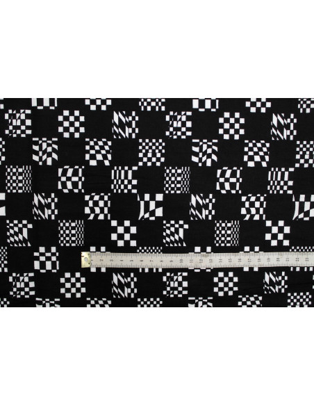 Tissu Popeline Coton Imprimé Rallye Noir -Au Mètre