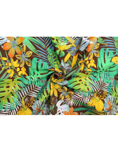 Tissu Popeline Coton Imprimé Exotika Choco -Au Mètre