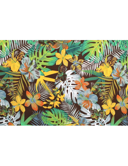 Tissu Popeline Coton Imprimé Exotika Choco -Au Mètre